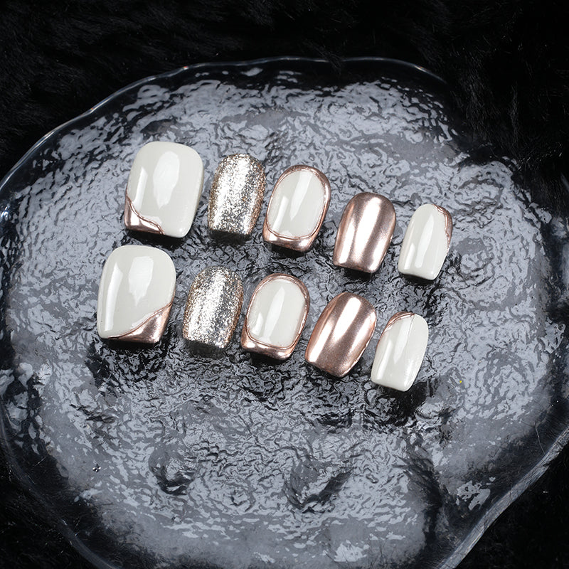 Sparkle Glitter & Metallic Rose Gold Nail Set - Trendy Fashion Manicure