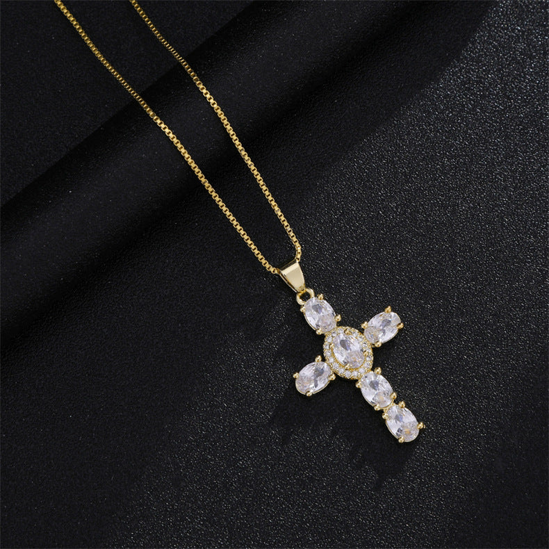 Radiant Cross CZ Stone Necklace