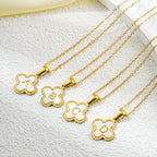 Four-leaf Clover 26 English Letters Black and White Mother-of-Pearl Necklace