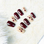 Cherry Accent Burgundy & Nude Nail Set - Trendy Autumn Manicure