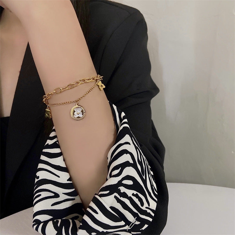 Double Layer Thick Chain Heart Bear Bracelet