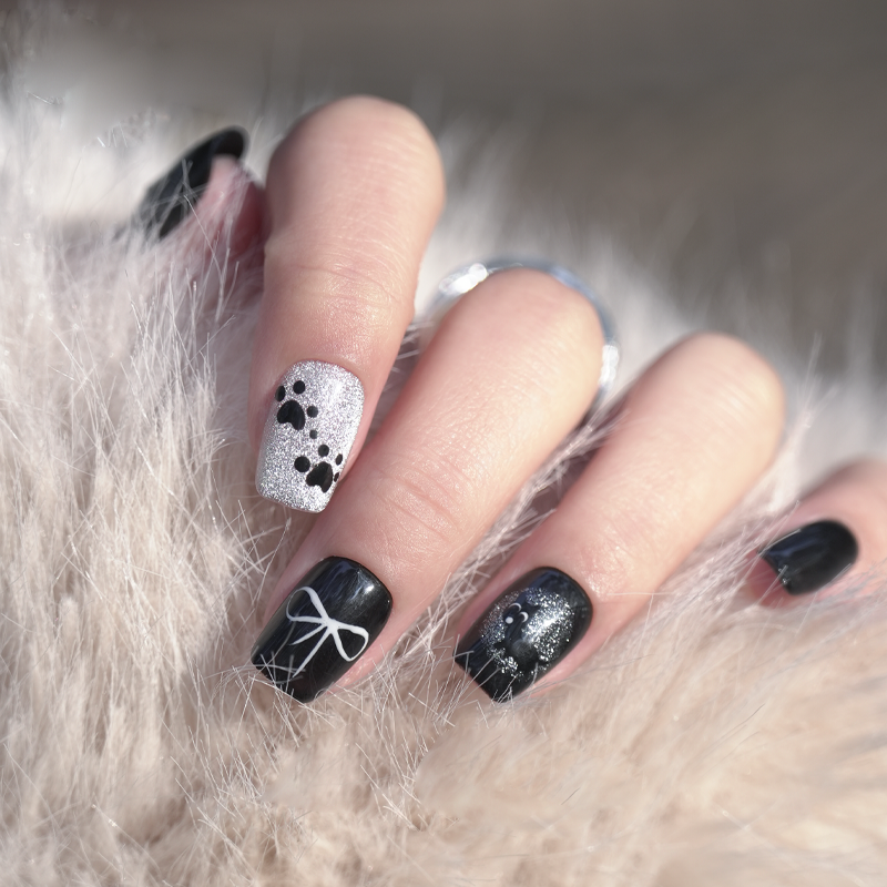 Deli's Cat Press On Nails Full Cover Stick On Nails for Women and Girls