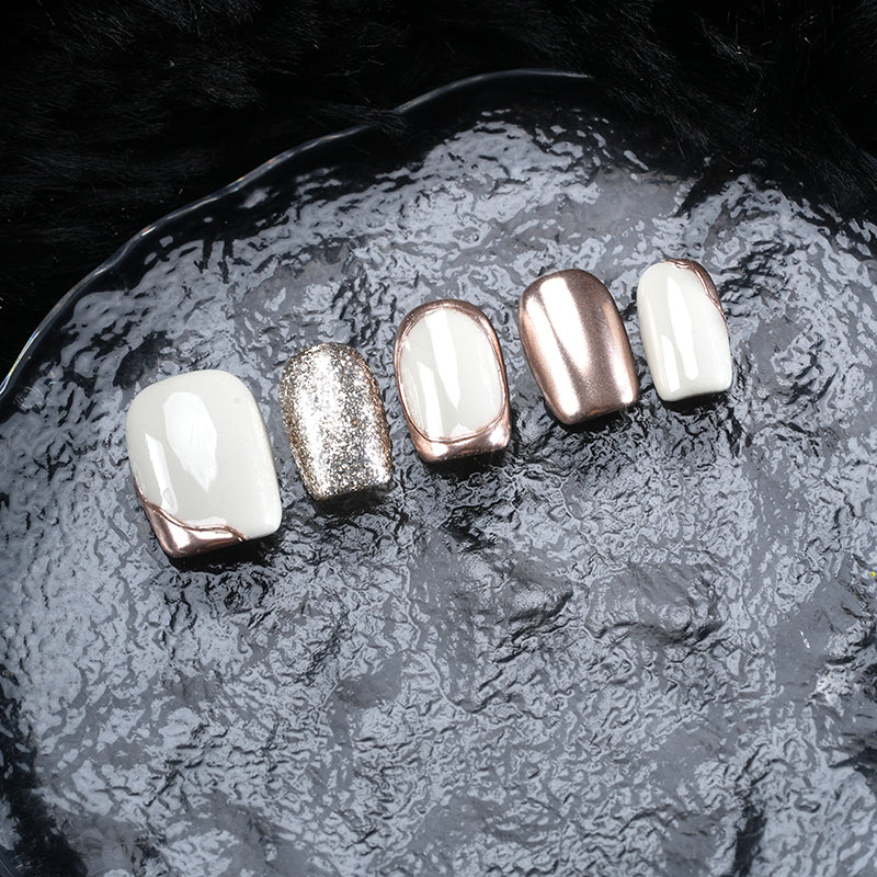 Sparkle Glitter & Metallic Rose Gold Nail Set - Trendy Fashion Manicure