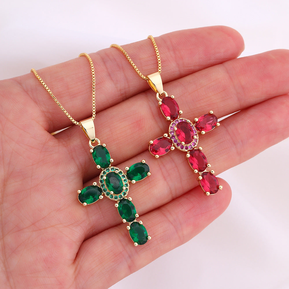 Radiant Cross CZ Stone Necklace