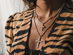 Gold Cross Necklace with Crown Charm