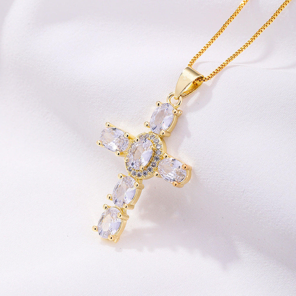 Radiant Cross CZ Stone Necklace