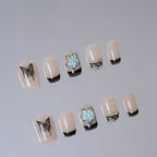 Ice Flower Butterfly-Short Press on Nails Square French Fake Nails Full Cover