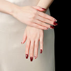 Cherry Accent Burgundy & Nude Nail Set - Trendy Autumn Manicure