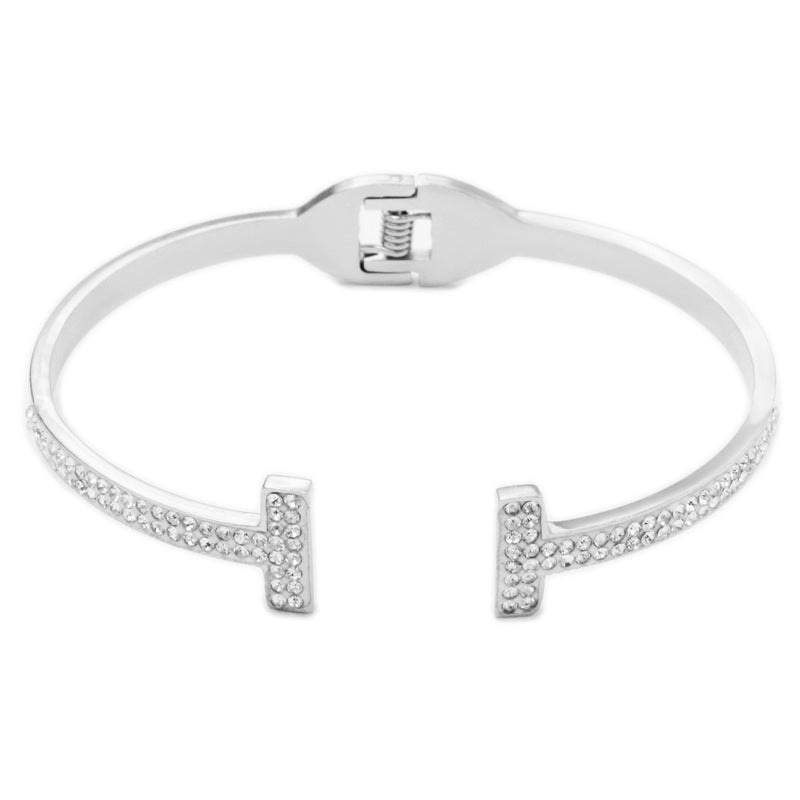Casual Design Double T Classic Diamond-encrusted Open Bracelet