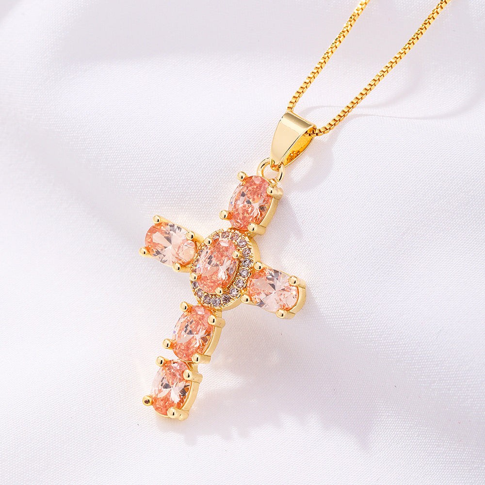 Radiant Cross CZ Stone Necklace