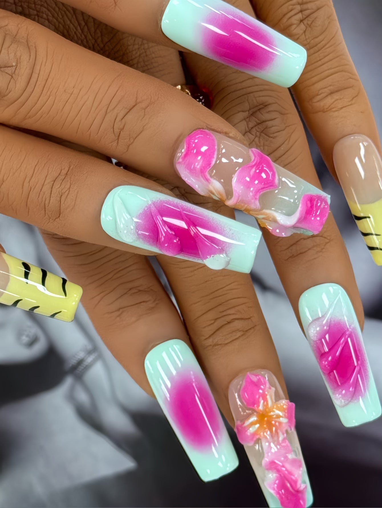 3D Floral Pink&Blue