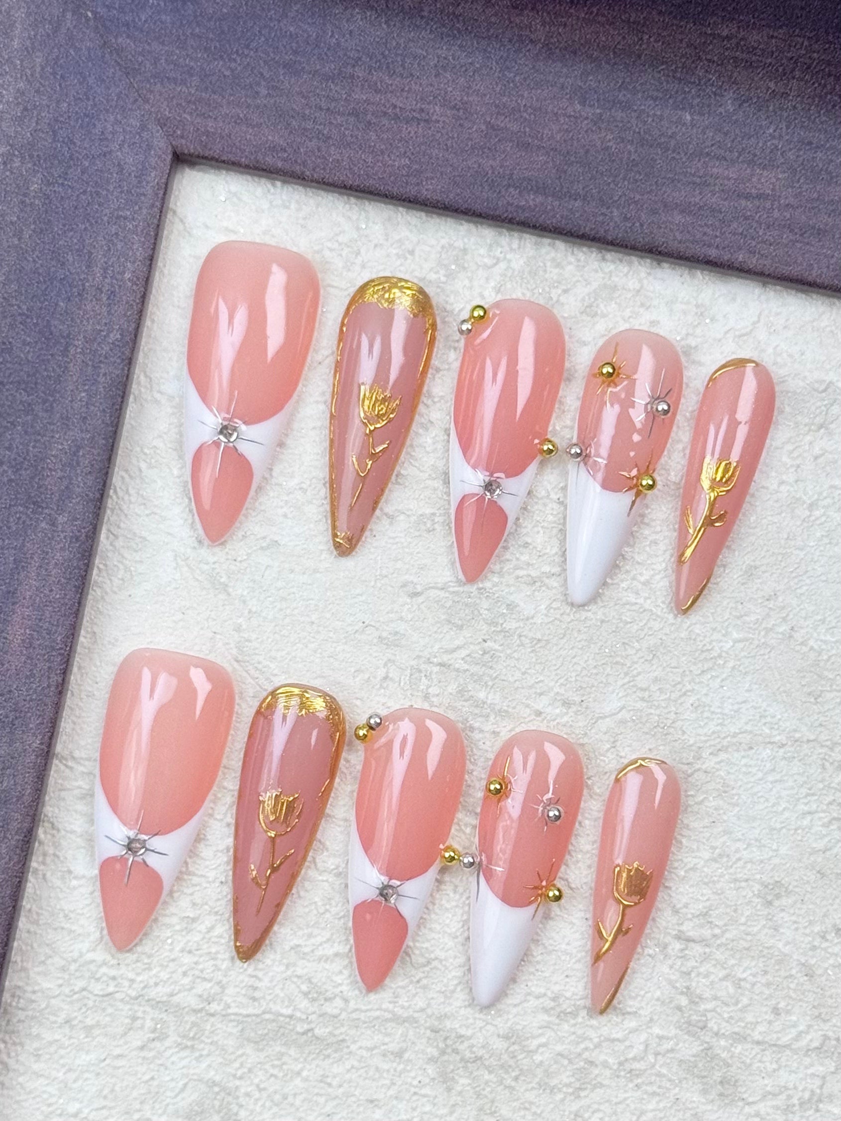 3D Pink Hand Painted Chrome Almond
