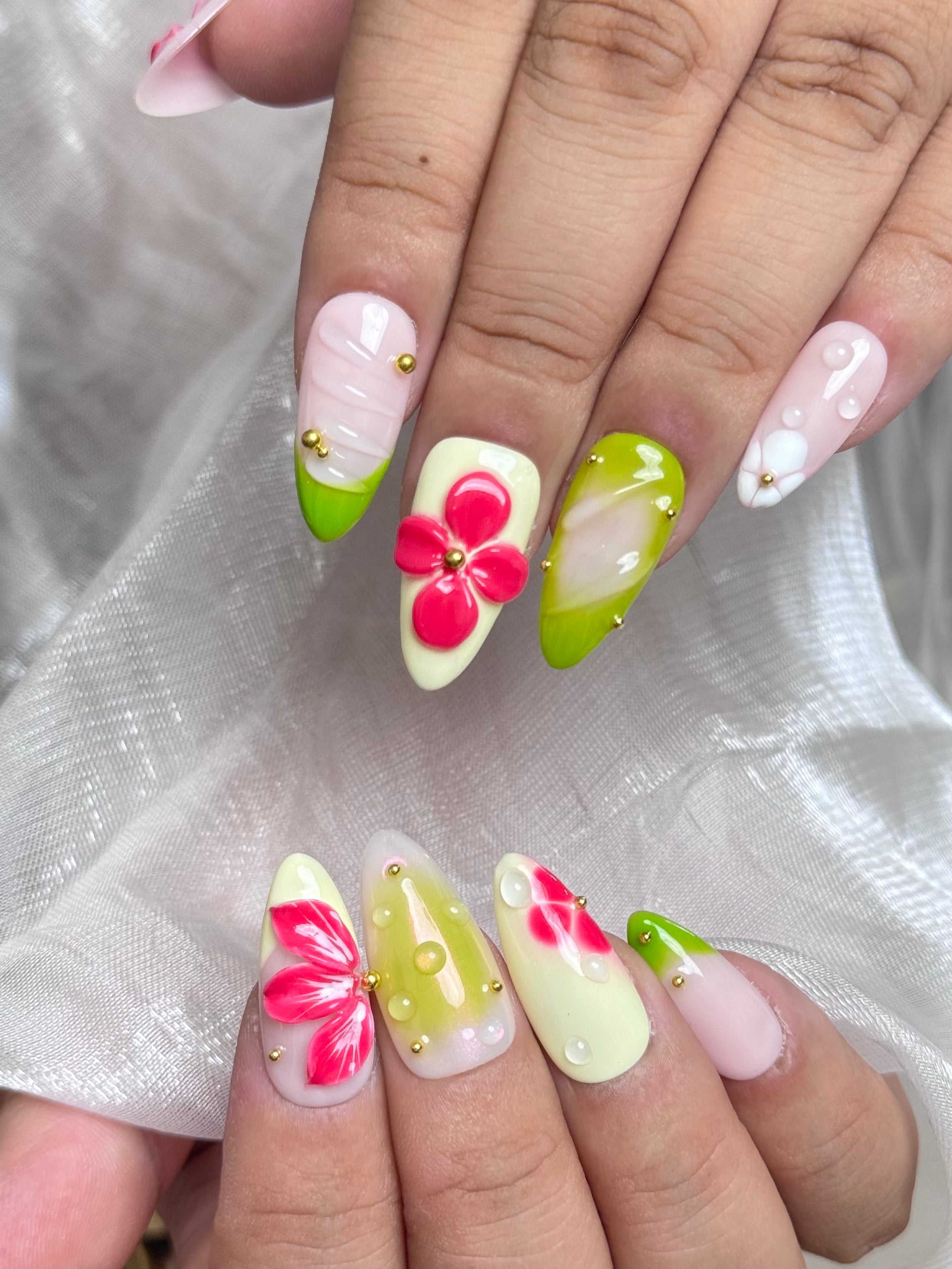 3D Fresh Pink & Green Flower