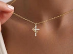 Gold Cross Necklace with Crown Charm