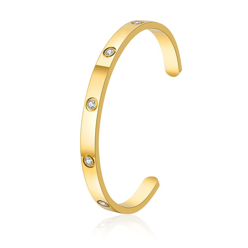Simple and Elegant Diamond-Encrusted C-Shaped Bracelet