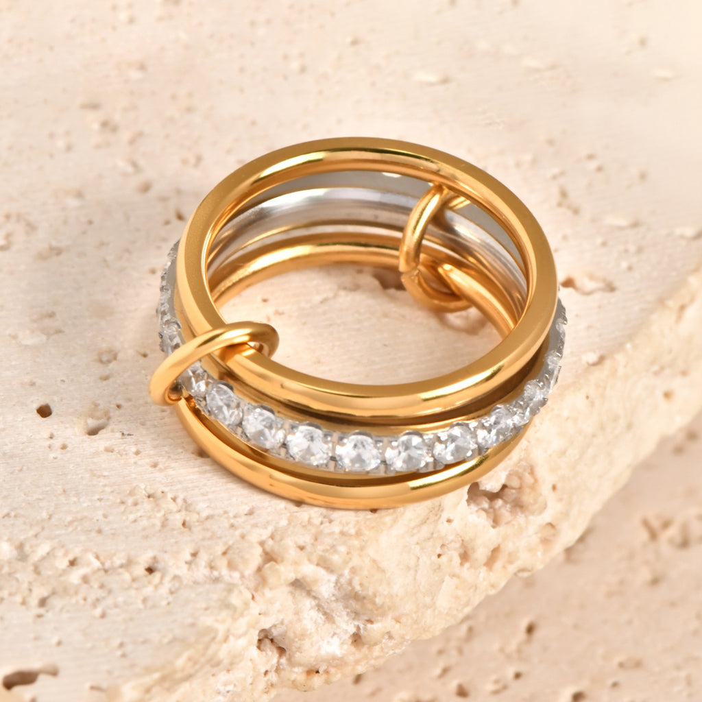 Gold Circle Ring Buckle Diamond Multi-layer Ring