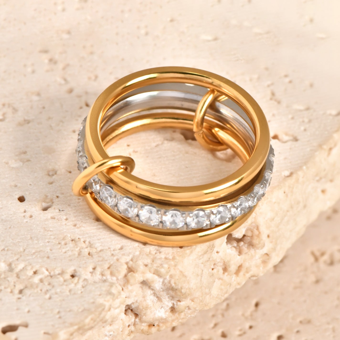 Gold Circle Ring Buckle Diamond Multi-layer Ring