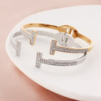 Casual Design Double T Classic Diamond-encrusted Open Bracelet