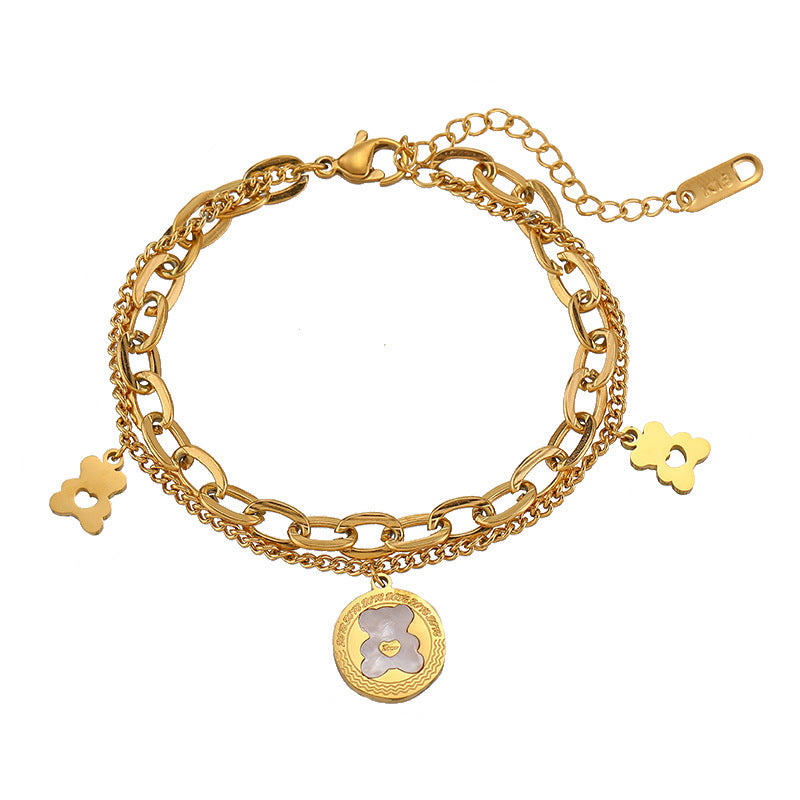 Double Layer Thick Chain Heart Bear Bracelet