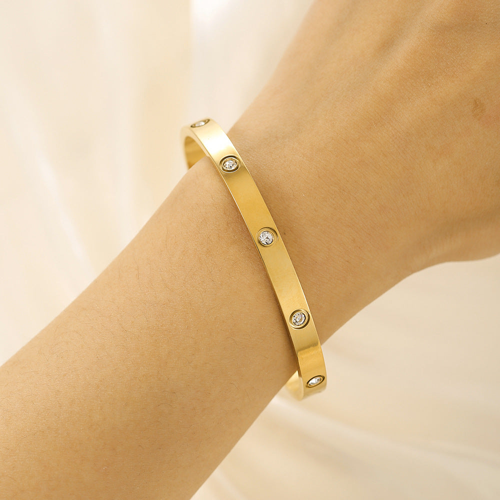 Simple and Elegant Diamond-Encrusted C-Shaped Bracelet