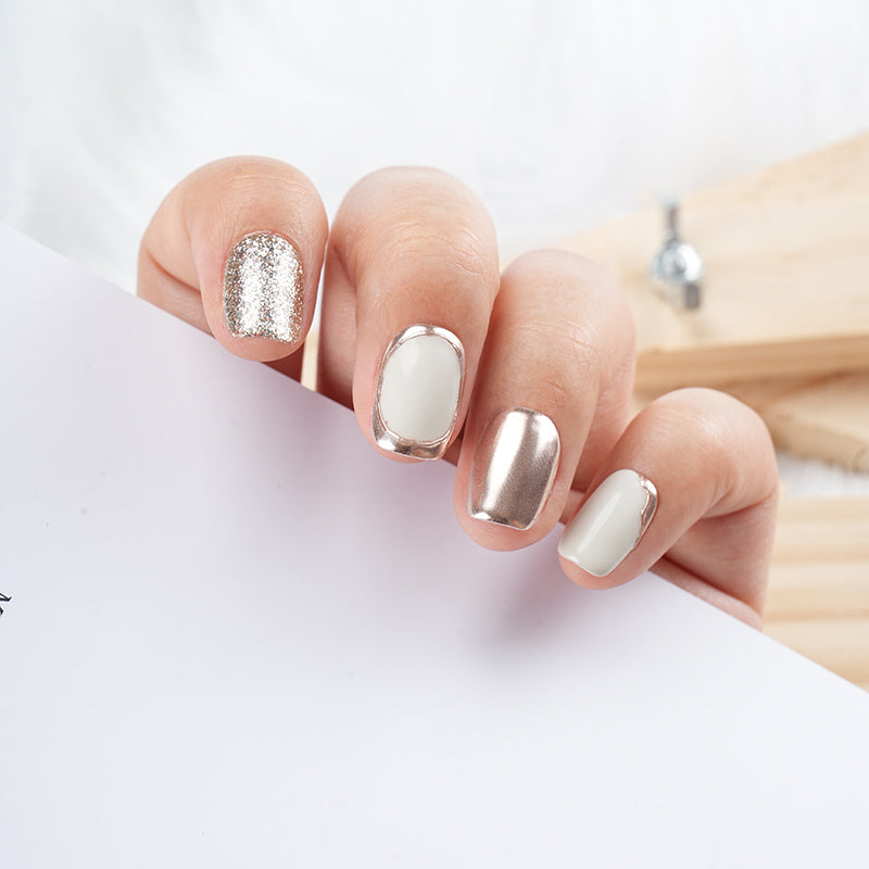 Sparkle Glitter & Metallic Rose Gold Nail Set - Trendy Fashion Manicure