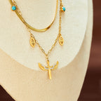 Demon Eye Angel Wings Cross Pendant Steel Necklace