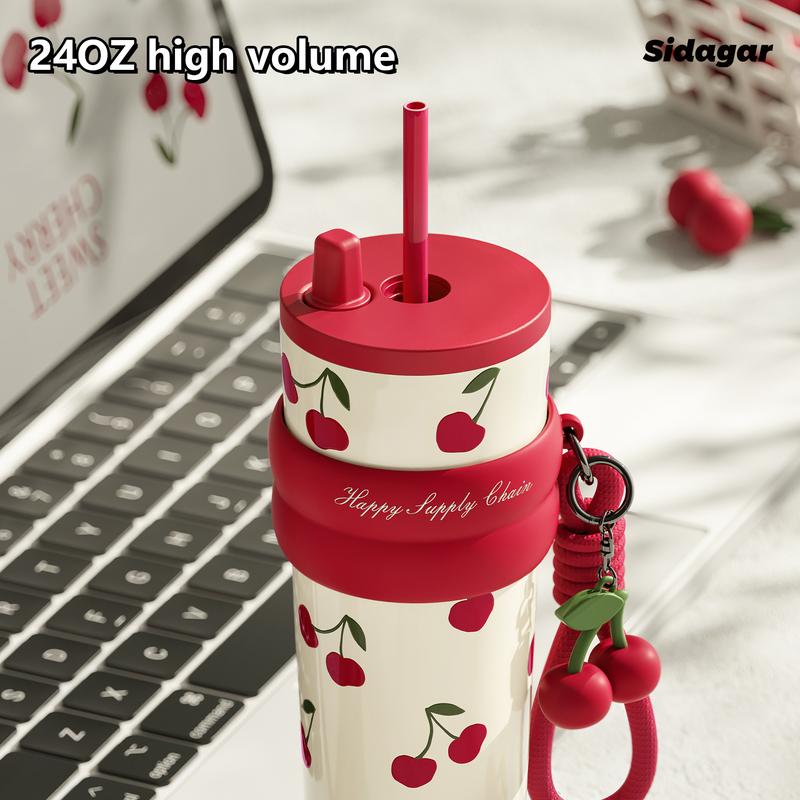 24oz Iced Coffee Tumbler – 316L Stainless Steel  Leakproof Lid + Straw