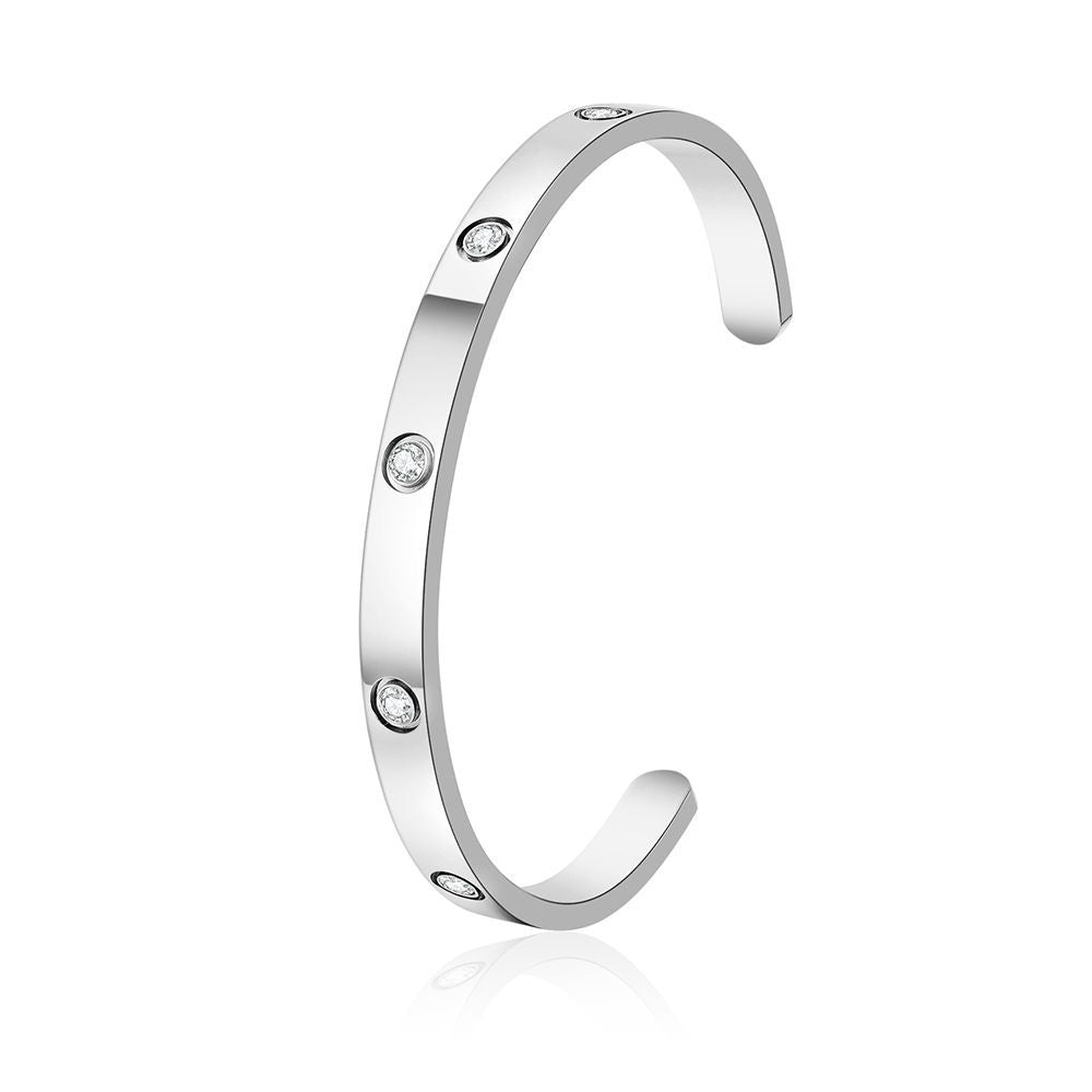 Simple and Elegant Diamond-Encrusted C-Shaped Bracelet