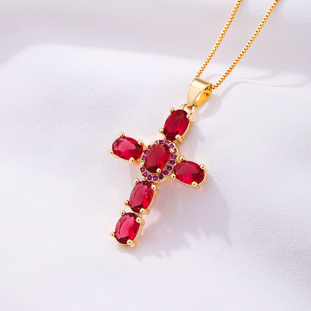 Radiant Cross CZ Stone Necklace