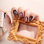 Red - Black Ombre Nails with Gold Gem - Edgy Fashion Manicure