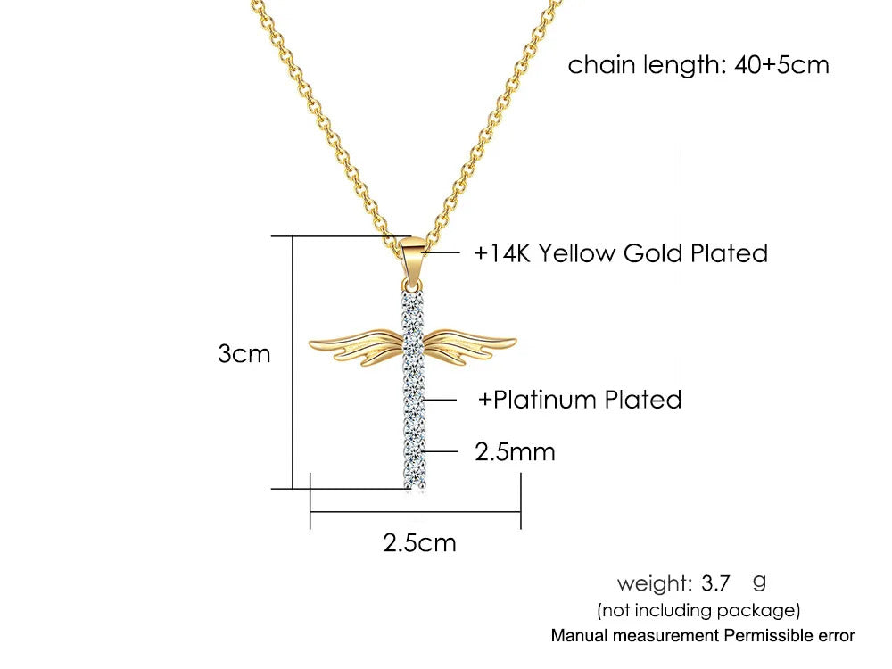 Angel Wings Cross Zircon Light Gold Color Choker Chains