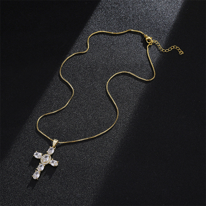 Radiant Cross CZ Stone Necklace
