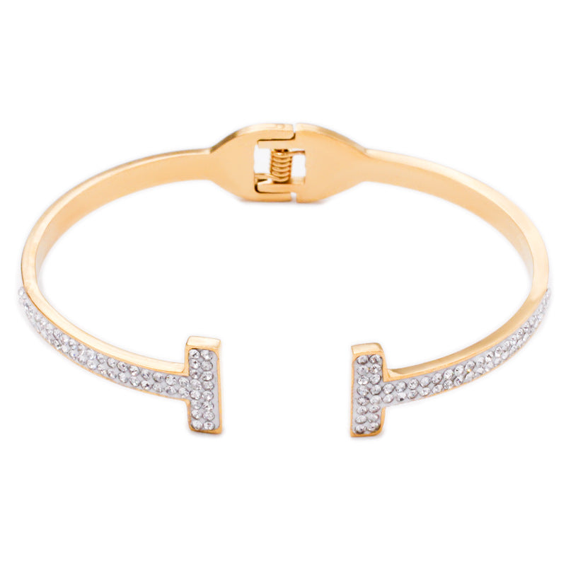Casual Design Double T Classic Diamond-encrusted Open Bracelet