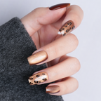 Nude Press On Nails Coffin Long Fake Nails Acrylic Gradient False Nails Marble Full Cover Stick On Nails for Women and Girls
