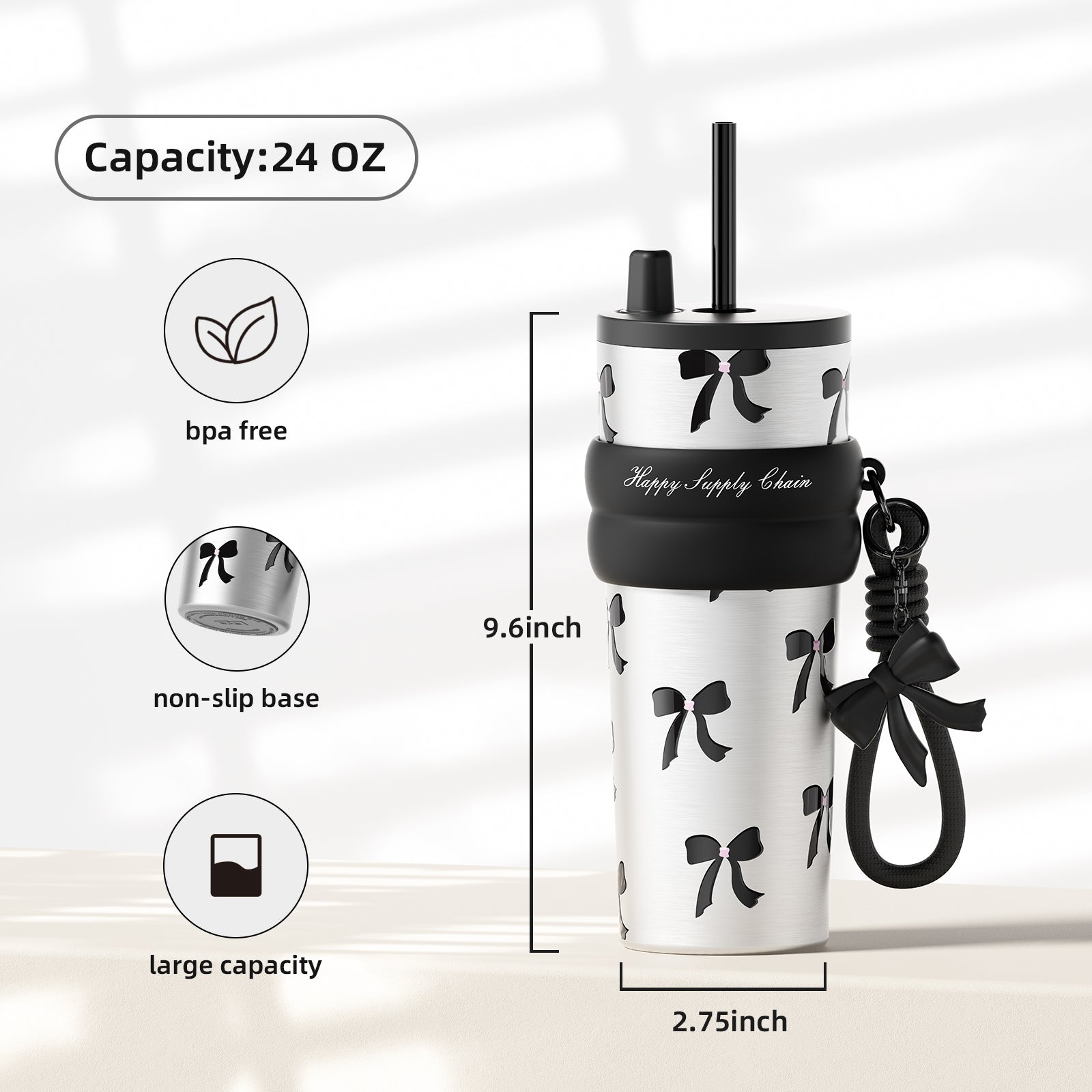 Bow Stainless Steel Tumbler with Lid and Straw