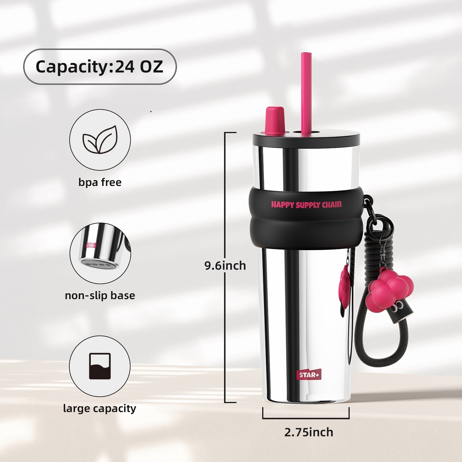 Insulated Tumbler witn Lid and Straw Stainless Steel