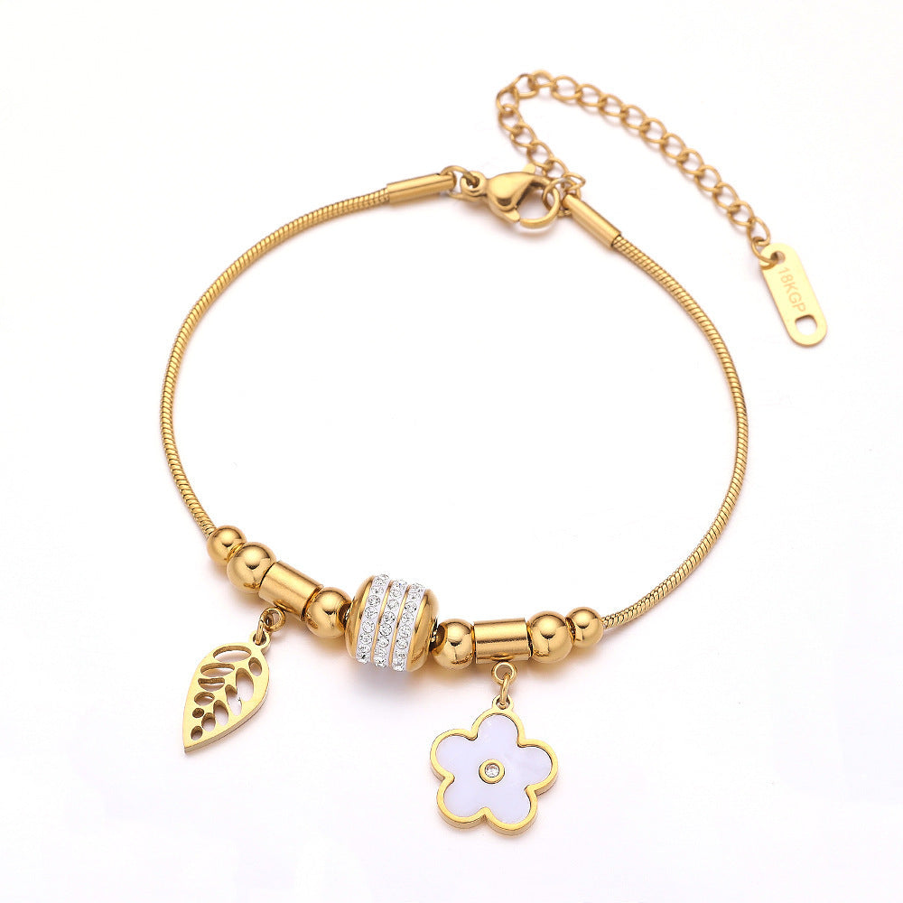 Five-leaf Clover Inlaid Diamond Pendant Bracelet