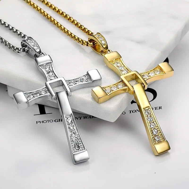 Movies Actor Rhinestone Cross Crystal Pendant Chain Necklace