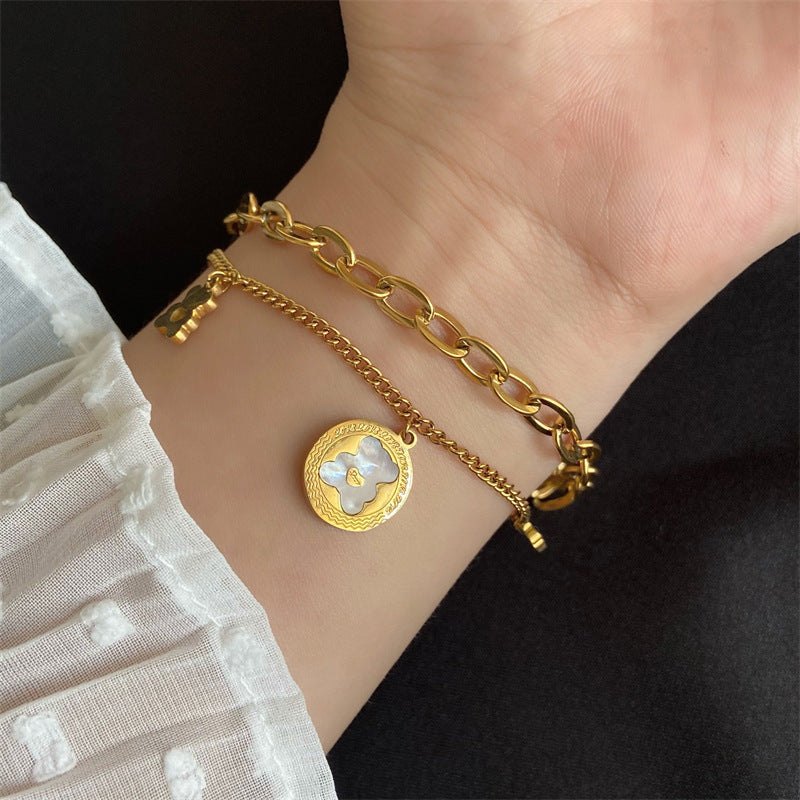 Double Layer Thick Chain Heart Bear Bracelet