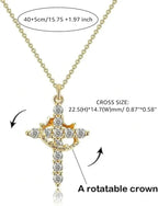 Gold Cross Necklace with Crown Charm