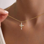 Gold Cross Necklace with Crown Charm