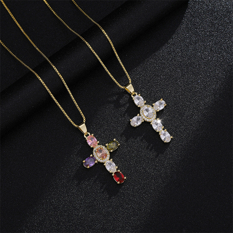 Radiant Cross CZ Stone Necklace
