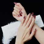 Cherry Accent Burgundy & Nude Nail Set - Trendy Autumn Manicure