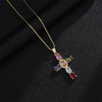 Radiant Cross CZ Stone Necklace