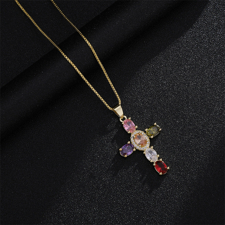 Radiant Cross CZ Stone Necklace