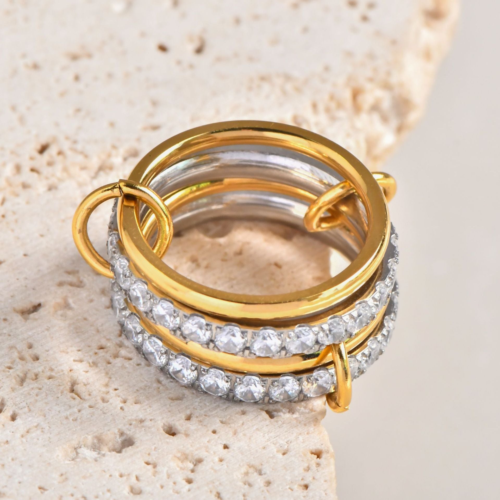 Gold Circle Ring Buckle Diamond Multi-layer Ring