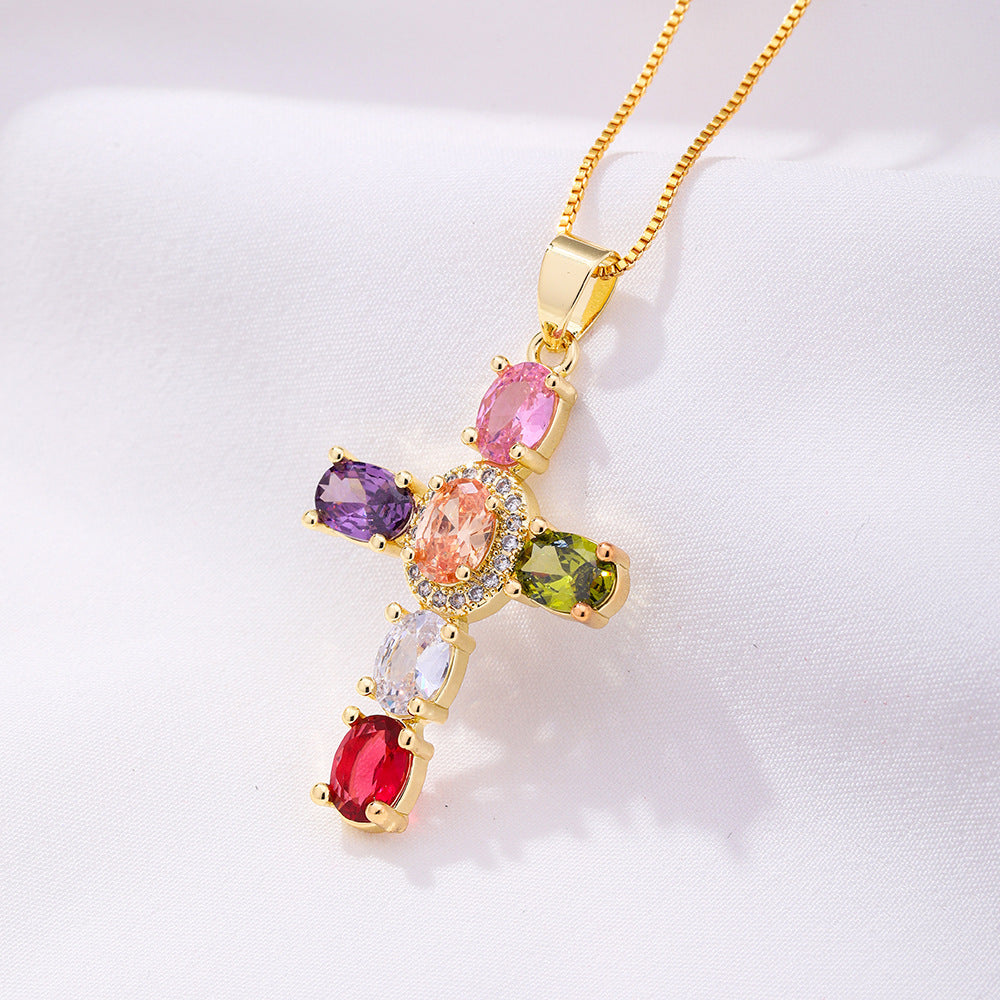 Radiant Cross CZ Stone Necklace