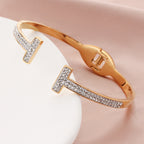 Casual Design Double T Classic Diamond-encrusted Open Bracelet