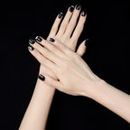 Black & Silver Glitter Accent Nails - Stylish Party Manicure Set