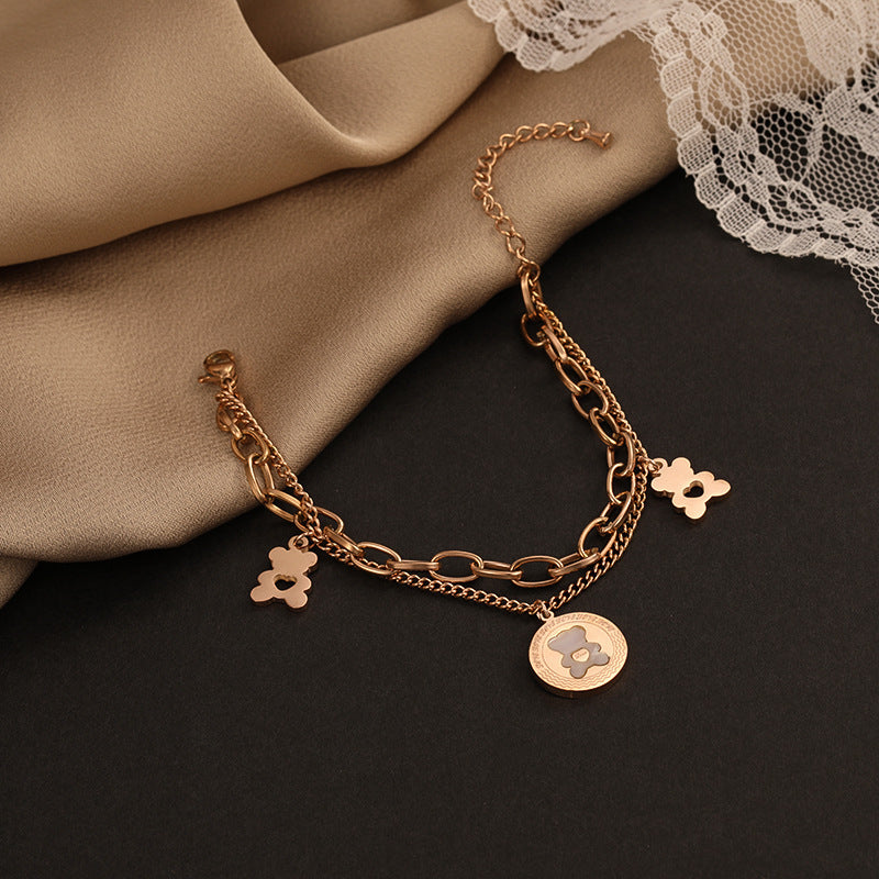 Double Layer Thick Chain Heart Bear Bracelet